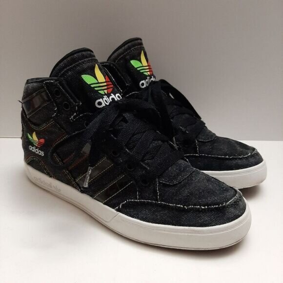 ADIDAS / Canvas Rasta Logo Sneaker Shoes Black Youth V21148 Sz 6 - Picture 15 of 15